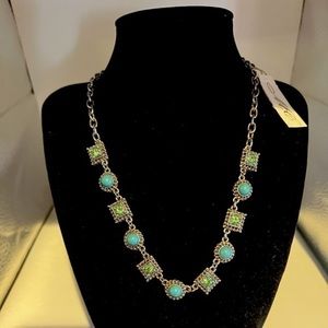 TURQUOISE Blue Howlite and Green Crystal Geometric Necklace‎ by MC